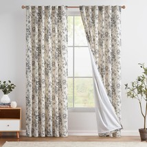 A Pair Of Two-Panel Black Peony Flower Printed Curtains With A Rod Pocket And - $87.29