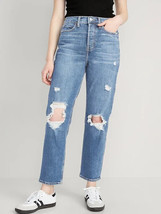 Old Navy Extra High Rise Button Fly Sky Hi Straight Ripped Jeans Womens 4 NEW - £23.63 GBP