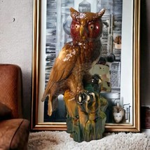 Vtg Mid-Century Modern Hand Painted Drip Glazed Ceramic Owl Statue Retro Figure - £43.34 GBP