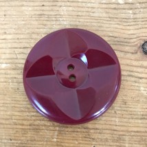 Vtg Mod 30s Red Wine Maroon Celluloid Plastic Angled Round Circle Button 4.5cm - £19.97 GBP
