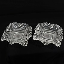 Lot of 2 - Diamond Point Cut Square Candy Dish Ruffled Edge Clear Indian... - $21.36