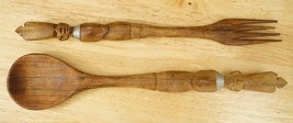 Vintage Ethnic African Art Carved Wood Ubangi Kitchen Utensils Fork &amp; Spoon - £22.56 GBP