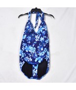 Women&#39;s One Piece Blue Floral Swimsuit Size 16 Halter - $27.42 CAD