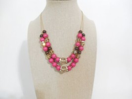Department Store 15&quot; Gold-tone Two Strand Magenta Beaded Necklace Y566 - £10.02 GBP