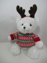Hobby Lobby plush white teddy bear red green Christmas sweater Reindeer ... - $6.23