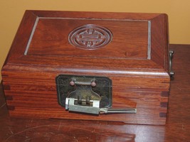 Chinese Jewelry Box 9&quot;x6&quot;x3.75 wood wooden Bronze Brass Silk Lining dove... - $71.99