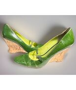 Franco Sarto Rare Green Leather Mary Jane 4” Cork Wedge Heels 10 M - $380.68 MXN