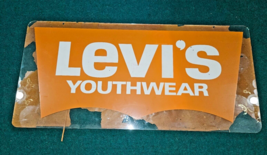 VTG LEVI'S YOUTHWEAR Batwing Sign Retail Store Red 25 x 12 plexiglass levi levis - $92.83