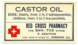 Antique Pharmacy Label CASTOR OIL Red Cross Pharmacy San - Tox Store Kew... - $28.11