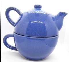 PIER 1 Blue Stoneware Tea for One Teapot W/Mug - £10.38 GBP