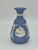 Wedgwood Jasperware Bud Vase 1960s Pale Blue Cameo Angels 5&quot; - £18.76 GBP