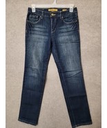 Seven7 Straight Leg Jeans Womens 6 Blue Dark Wash Stretch Embroidered Pockets - $26.60