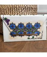 La Rose De Sim Arabesque Tiles Beige and Blue Envelope Turn Lock Purse B... - $2,683.39 MXN