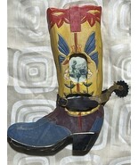 Vintage Painted Wood Western Cowboy Boot Spur Photo Frame Wall Mounted - $19.75