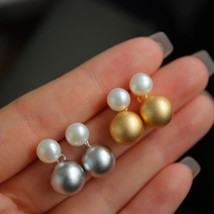 Freshwater pearl matt bead 18k gold tone sterling silver beaded earrings l1s2e41013 thumb200