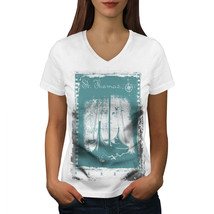 Wellcoda Vintage Sailing Boat Womens V-Neck T-shirt, Sailor Graphic Desi... - £15.68 GBP