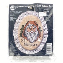 Vintage Counted Cross Stitch Kit St. Nicholas Ornament Lace Trimmed - £8.49 GBP