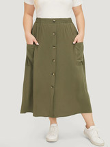 Bloomchic Button Detail Pocket Split Back Elastic Waist Skirt Army Green... - £15.36 GBP