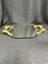 Vintage Dresser Vanity Tray Mirror W/Plastic Gold Bow Handles Hollywood ... - £15.01 GBP