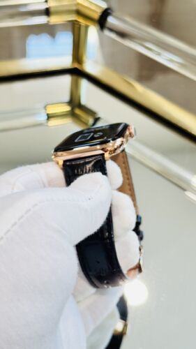 24k ROSE Gold Plated Apple Watch Series 10 46mm Black Leather Band CUSTOM Item image 14