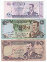 IRAQ, Set of 3 Different, 250, 250, 25 Dinars Banknotes, Saddam Hussain ... - $11.37