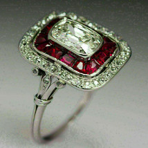 2Ct Emerald Cut VVS1 Diamond &amp; Ruby Art Deco Bague de Fiançailles Or Blanc... - £78.84 GBP