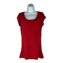 Ambiance Apparel Women&#39;s Red Swoop Neck Short Sleeved T-shirt Size Large - £14.94 GBP