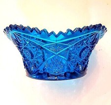 Valtec Kemple/McKee Quintec Blue GLASS Candy Dish Bowl 6&quot; Hobstar Arch S... - £11.83 GBP