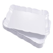 6 Pack Rectangle White Plastic Serving Trays 15&quot; X 10&quot; Heavy Duty Serving Platte - £30.05 GBP