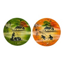 Pair of Vietnamese Lacquerware Decorative Plates – Hand-Painted Wood, Tu... - $425.22 MXN