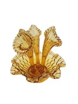 Vintage Fenton Amber Glass Thumbprint Pattern 3 Horn Epergne Vase Bowl Colonial - £180.40 GBP