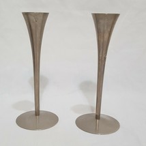 Pair Spindle Candle Holder Metal 6&quot; Taper Silver Tone RS Vintage USA  - $27.99