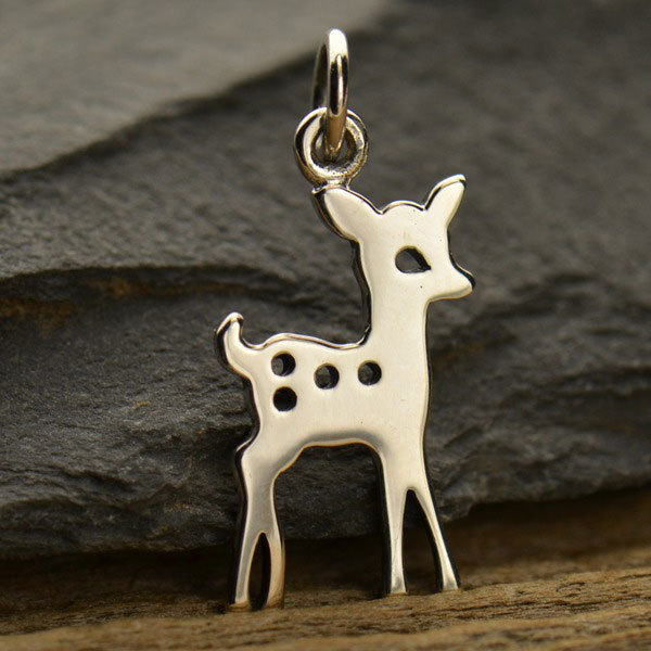 Sterling Silver Fawn Charm - Christmas Charms 21x10mm - $20.64