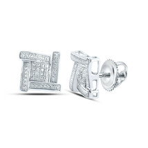 Sterling Silver Mens Round Diamond Square Earrings .03 Cttw - £55.96 GBP