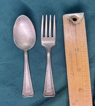 Vintage Small Silver Plate Spoon &amp; Fork-Decorative Handles ~4 5/16” &amp; 4 ... - £5.53 GBP