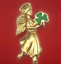 Shamrock Angel  Brooch Pin Vintage St Patrick’s Day By Avon Gold Tone - $12.85