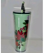  NEW Starbucks COLOR CHANGING 2021 Christmas Green Poinsettia 24oz Tumbler  - £23.59 GBP