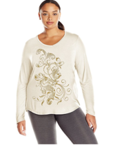 NWT Just My Size 3X  Light Weight L/S V Neck Glitzy Graphic Tee Top Chalk White - £4.81 GBP