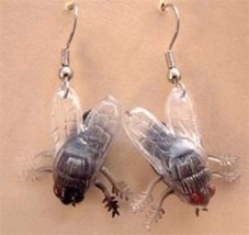 Funky Fly Flies Earrings Gothic Horror Fishing Bug Picnic Insect Costume Jewelry - £5.47 GBP