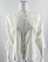 Eddie Bauer Linen Top Size L Ivory White Embroidered Button Up Blouse Wo... - $29.70