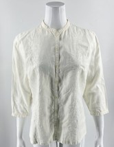 Eddie Bauer Linen Top Size L Ivory White Embroidered Button Up Blouse Wo... - £23.67 GBP