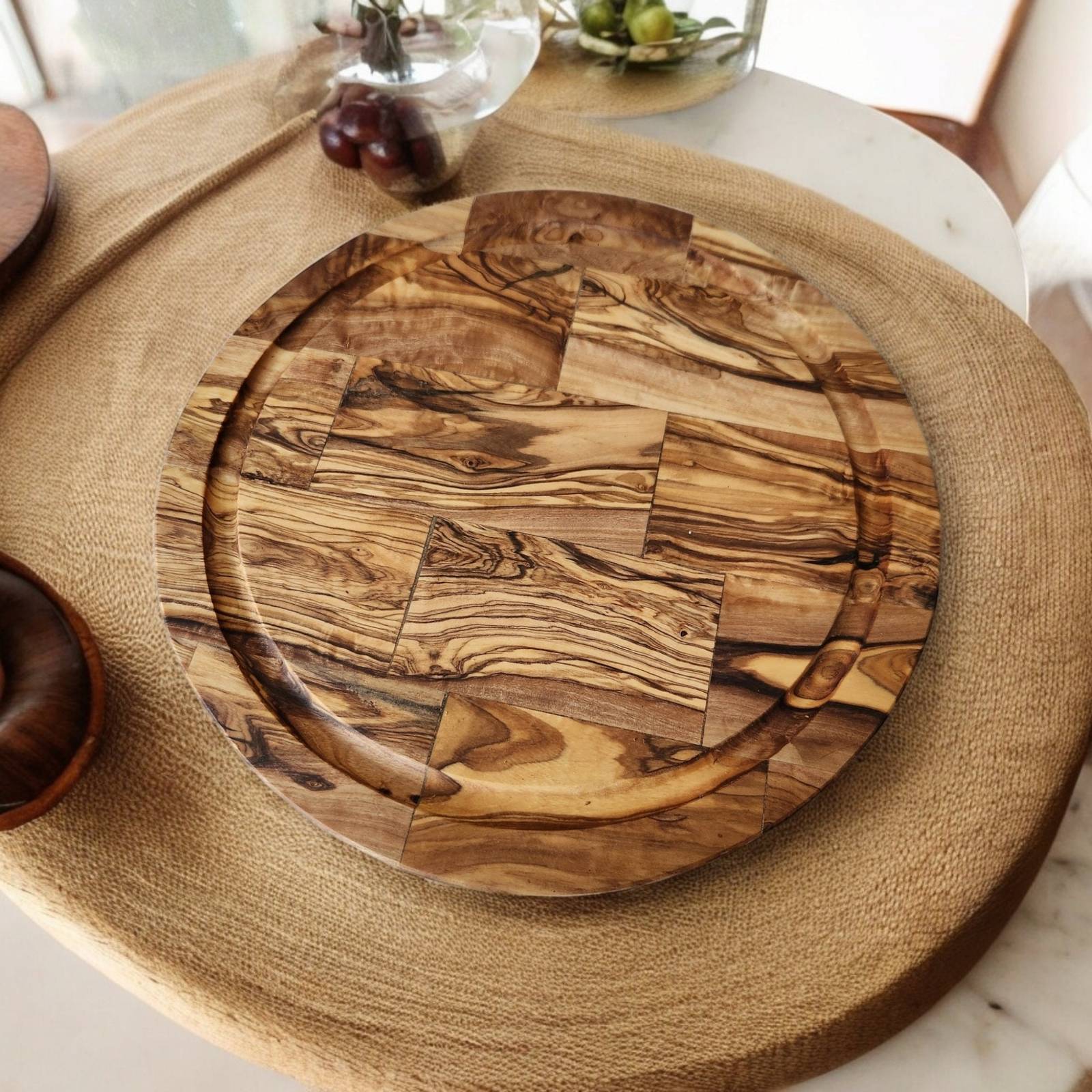 Olive Wood Round Grain Cutting Board - $41.24