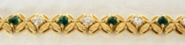 Vintage GOLD-TONE Green+Clear Swarovski Crystal Bracelet - FOUR-PETAL Leaf Links - £15.08 GBP