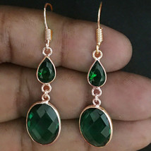 925 Sterling Silver Green Glass Stone Gold / Rose Gold Plated Earrings Gift - £26.62 GBP+