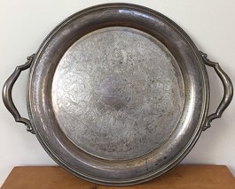 Vtg Silverplate Antique Victorian Style Pewter Floral Serving Cocktail T... - $59.99