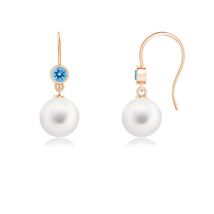 ANGARA 8mm Freshwater Pearl Earrings with Swiss Blue Topaz in 14K Solid ... - $317.46