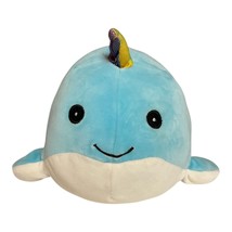 Squishmallow 11.5" Blue Narwhal Plush - Rainbow Horn, Kellytoy, Good Condition - $222.87 MXN
