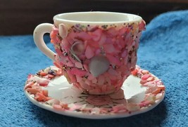Vintage Tea Cup Pink Sea Shells Cute Decorative Unbranded Collectible Small - £23.89 GBP