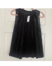 ANN TAYLOR Sleeveless Velvet Blouse Shirt Top Size Med Black with Tie Co... - $16.47