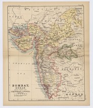 1888 Antique Map Of British India / Bombay Mumbai Berar Gujarat Maharashtra - £21.80 GBP